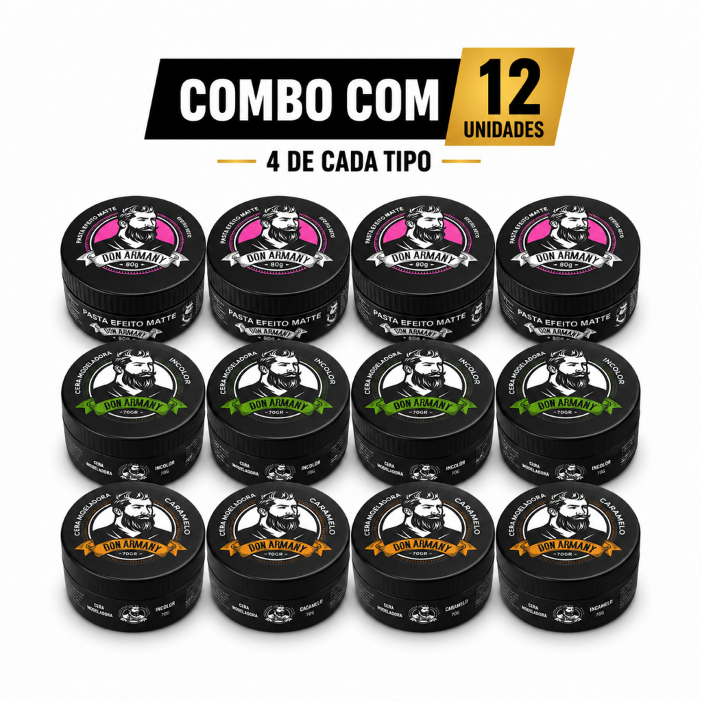kit trio pomadas modeladoras don armany 12 unidades 70g matte + incolor + caramelo para barbearias