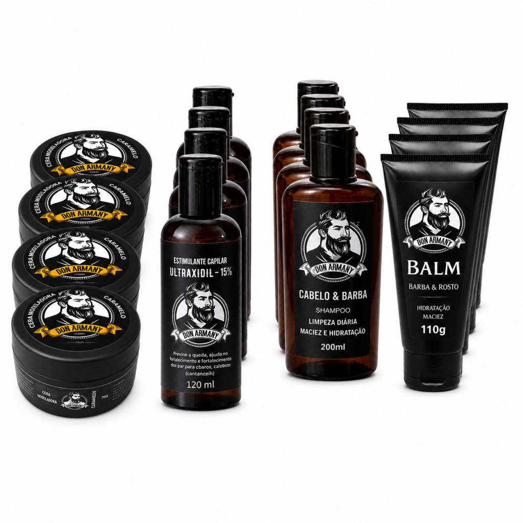 Kit Shampoo + Balm + Pomada Caramelo | Tratamento e Estilo Profissional