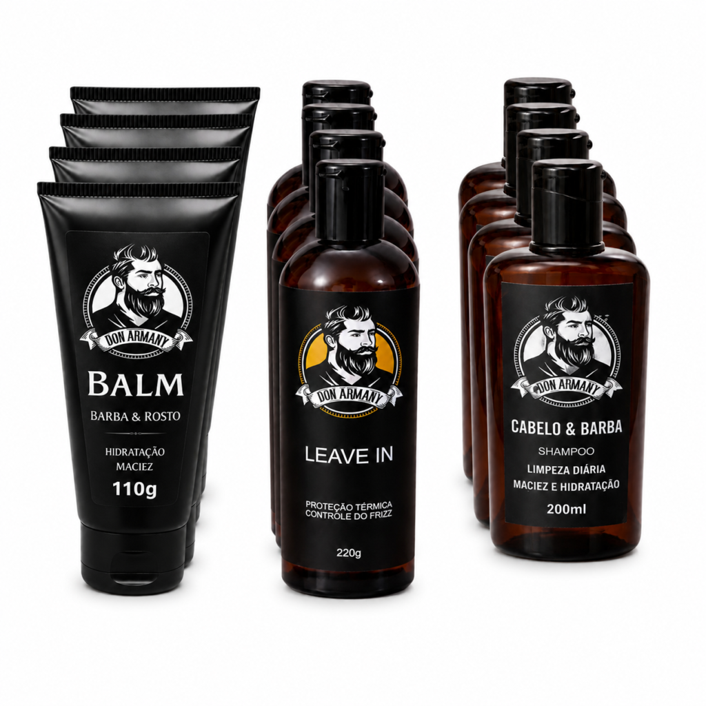 combo barber shop 12 unidades 4 balm para barba + 4 leave in capilar + 4 shampoo profissional